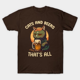 Cats And Beer, That's All, Funny Cat Drawing T-Shirt